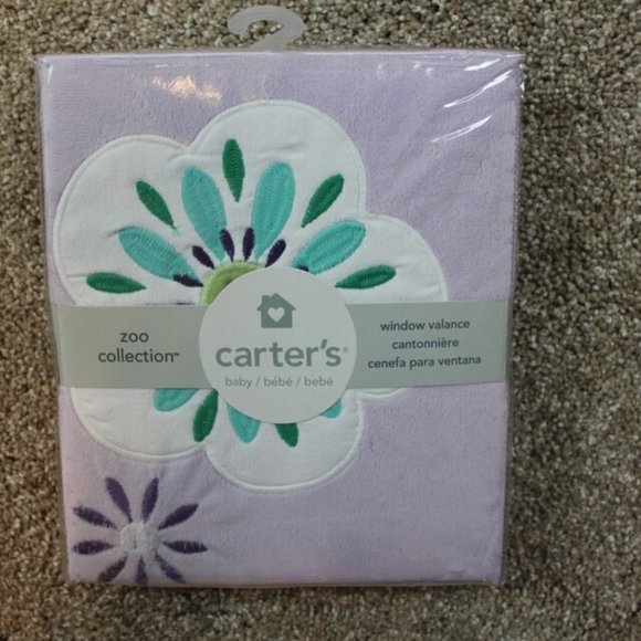 Carters Zoo Collection Purple Flower Baby Girl Velour Nursery Window Valance NWT - Picture 3 of 4